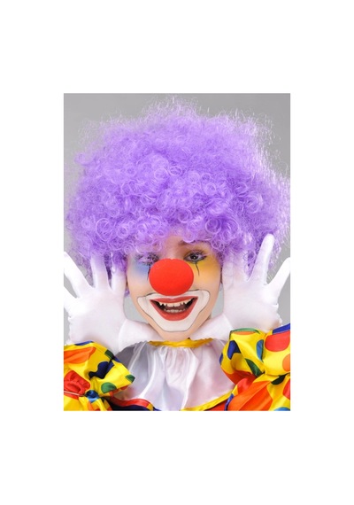 Mor Renk Kıvırcık Afro Bonus Peruk Takma Saç Ve Kırmızı Burun Seti Bx40