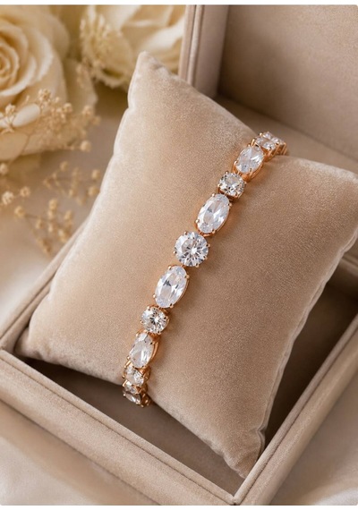 Rose Gold Renk Oval Ve Yuvarlak Zirkon Taşlı Su Yolu Bileklik Zarif Kadın Bilekliği Altın - 896373116 Altın