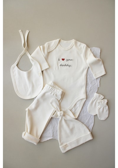 Oh Lala Koala Dad Nakışlı 5li Uzun Kollu Yenidoğan Set Beyaz