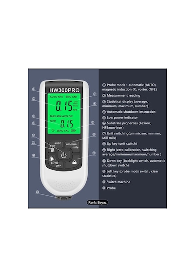 Shenzhen Pchw-300pro Otomotiv Boya Kalınlık Ölçer - 0-2000um, Fe & Nfe Kaplama Test Cihazı