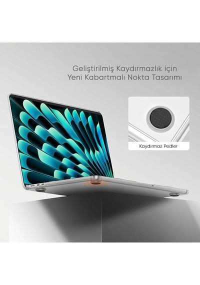 Macbook Air M5/m4/m3/m2 13.6 İnç İle Uyumlu Mat Kılıf Köşe Korumalı Ve Şeffaf Çizgi Detaylı Tasarım 2026/2025/2024/2023/2022 A3449 - A3240 - A3113 - A2681 Şeffaf Belirtilmemiş
