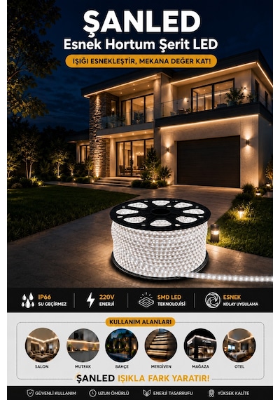 Hortum Esnek 220v Şerit Led Beyaz 3 Metre 3 M