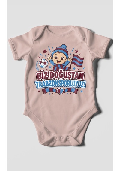 Morivokids Biz Doğuştan Trabzonsporluyum Kısa Kollu Bebek Body %100 Pamuk Pastel Pembe
