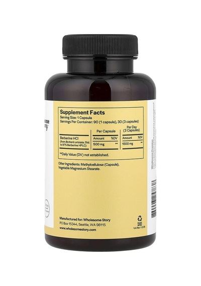 Wholesome Story, Berberine, 90 Vegetarian Capsules 500 Mg Per Capsule