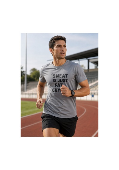 North Whiskers Sweat Is Just Fat Crying Baskılı Spor Tişört, Dry Touch Nefes Alabilir Koşu Tişörtü Gri - 888961856 Gri - 888961856 Gri