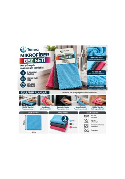Çok Amaçlı Mikrofiber Temizlik Bezi Seti 30x30 - 941850800 Diğer