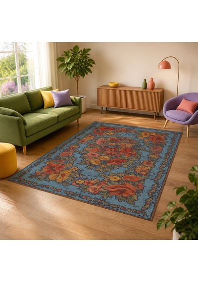 Kartela Halı Karabağ Halı Jüt Taban Dokuma Halı Mavi - 80 X 120 Cm