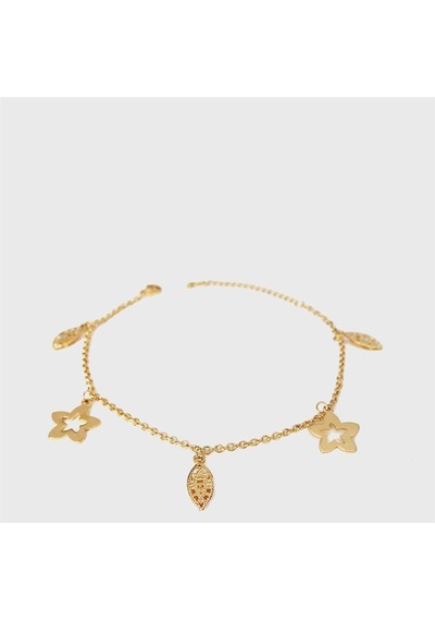 İnce Zincir Yaprak Model Gold Altın Kaplama Çelik Halhal Kod5002 Çok Renkli