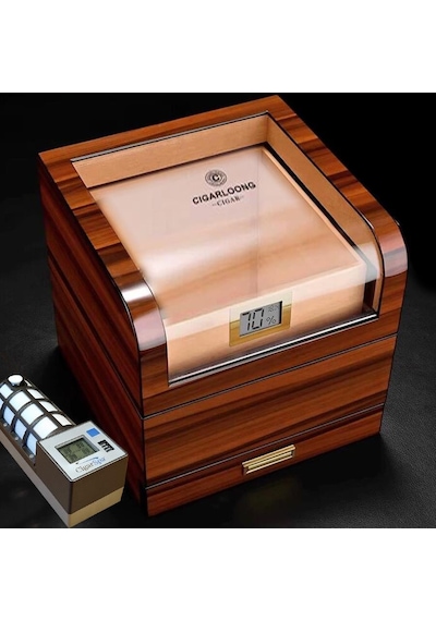 Cigarloong Camlı Katlı Humidor Puro Kutusu Tiger Desen 100s Cigarspa Elektronik Nemlendirme