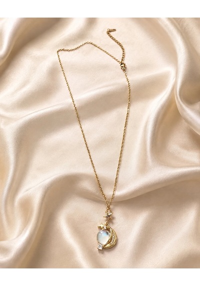 Gold Renk Opal Taşlı Kolye