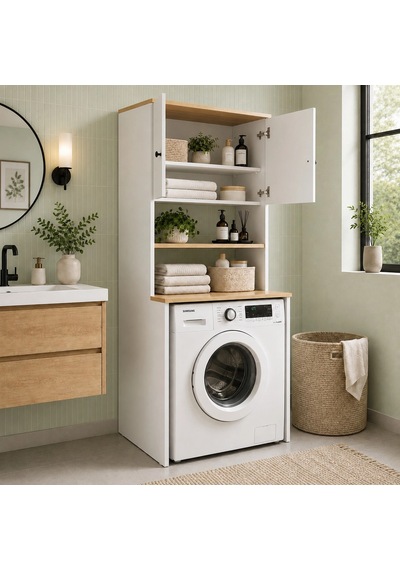 Banyo Dolabı / Çamaşır - Kurutma Makinesi Dolabı Beyaz - Atlantik Çam