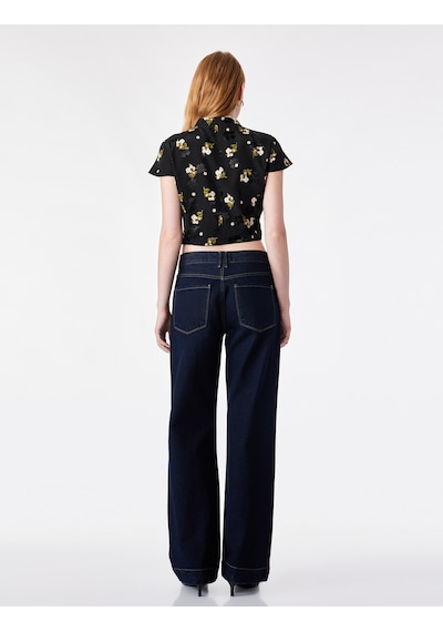 Koton Süslü Düğmeli Kısa Kollu Çiçek Desenli Dik Qipao Yaka Crop Bluz Siyah Desenli 7wak30017ew Koton Süslü Düğmeli Kısa Kollu Çiçek Desenli Dik Qipao Yaka Crop Bluz Siyah Desenli 7wak30017ew