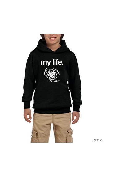 Zepplin Giyim My Life Siyah Çocuk Kapşonlu Sweatshirt