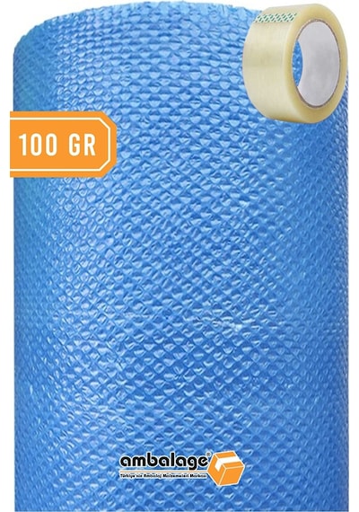 Ambalage Balonlu Naylon 150 CM x 10 M 100 G Mavi Üç Katlı Kalın Ambalage Balonlu Naylon Pat Pat Pıt Pıt Koli Bandı