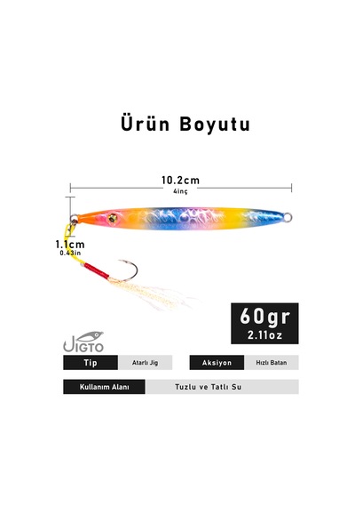 Jig, Zoka, Suni Yem, Glow Uv Metal Jig, 60gr 10cm Razor 60