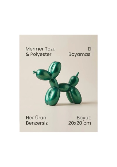 Dekoratif Balon Köpek Figürü Yeşil 20x20 Cm Modern Biblo, Masaüstü Ve Konsol Üstü Dekor Objesi