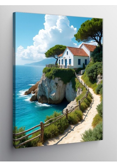Kanvas Tablo Deniz Kıyısındaki Ev 100cmx140cm