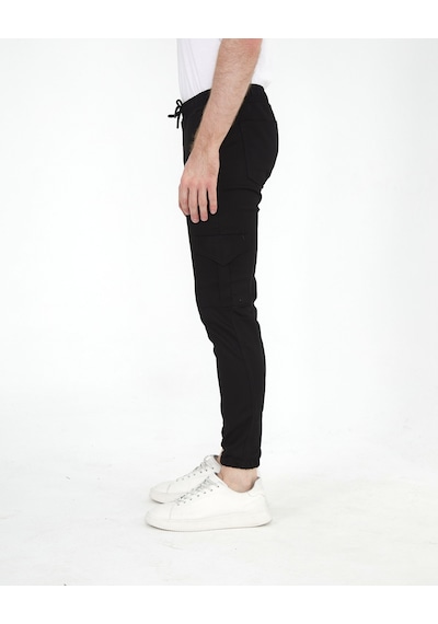 Kmk Kombin Slim Fit Beli Ve Paçası Lastikli Kargo Cep Pantolon SİYAH Siyah