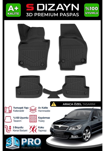 S-dizayn Skoda Octavia 2 3d Pro Havuzlu Paspas 2004-2013 A+ Kalite