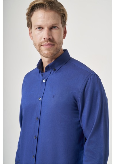 İmza Lacivert Düğmeli Yaka Oxford Slim Fit Pamuklu Gömlek 1004265124 Açık Lacivert