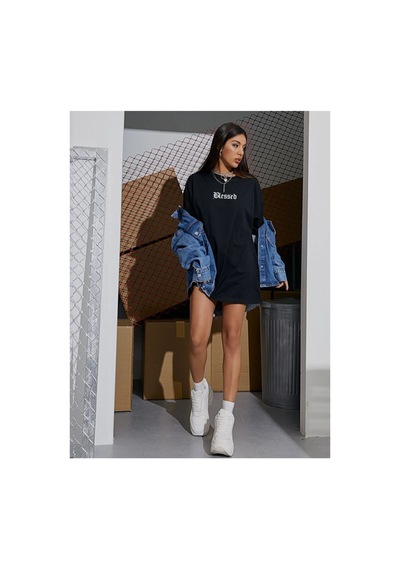 Blackjack Giyim Blackjackgiyim Siyah Blessed Baskılı Oversize Tshirt Siyah