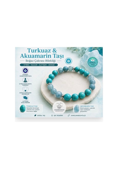 Akuamarin Turkuaz Doğal Taş Bileklik Şık Tasarım Günlük Kullanıma Uygun Unisex Bileklik Mavi Mavi