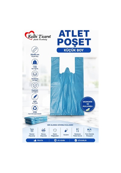 Kalın Mavi Poşet Küçük Boy 1 Kg Hışır Atlet Poşet Market Manav Poşeti Çöp Poşeti