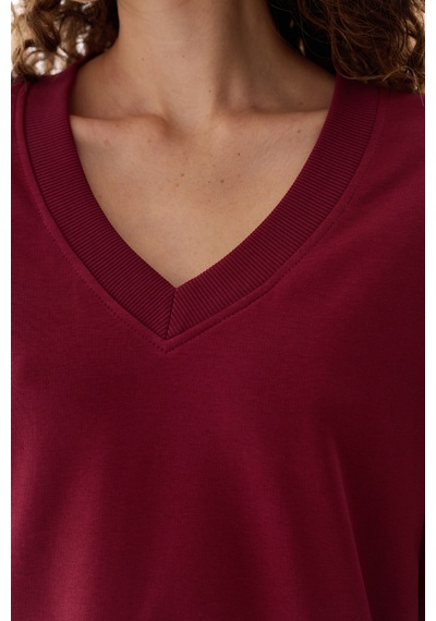 Penti Bordo Geniş V Yaka Uzun Kollu Sweatshirt