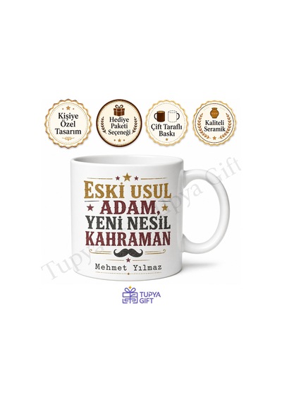 Old School Baba Yazılı Retro Kupa Bardak Babalar Günü Hediyesi Baskılı Beyaz / Çok Renkli