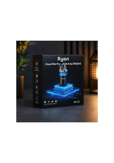 Ryan Cloud Mist Pro Akıllı Araç İçi Koku Difüzörü Nano Mist, 360 Koku Yayılımı, 7 Renk Led, 800 Mah, 2 Kartuşlu