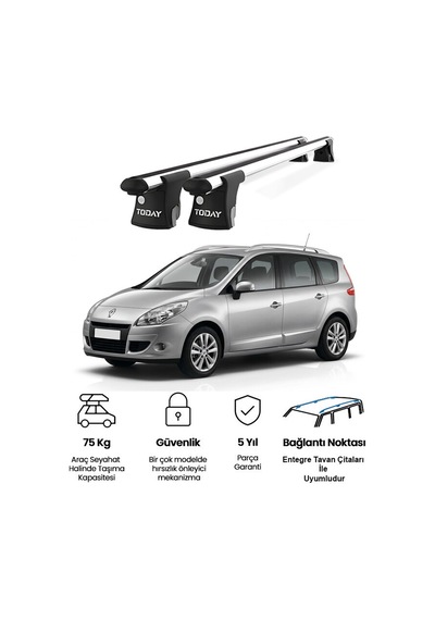 Trio-ı Renault Grand Scenic 2009-2016 Uyumlu Kilitli Ara Atkı 120cm Port Bagaj Tavan Barı