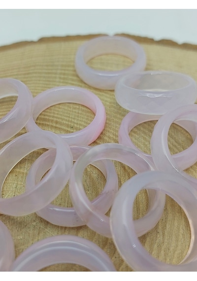 Akik Taşı Yüzük Sisli Açık Pembe Alacalı Faset Kesim 6mm Kalınlık 59916 Bakır