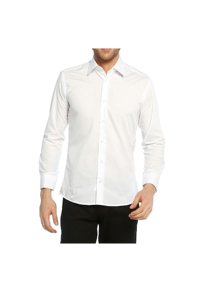 Beyaz Slim Fit Uzun Kol Düz Renk Erkek Gömlek // 151-1 Beyaz
