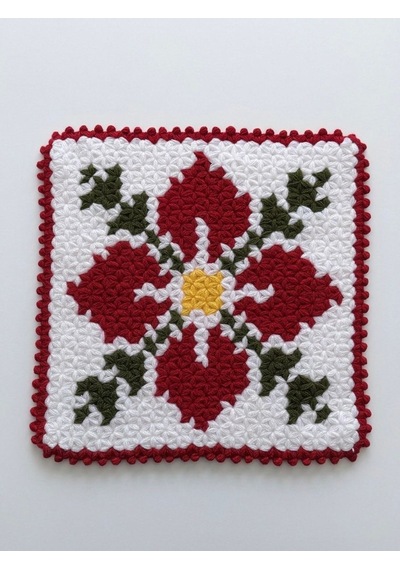 Herşey Fırsat Banyo Lifi Yün El Örmesi Çeyizlik Kare Çiçek Desenli Ebat 34x34 Cm