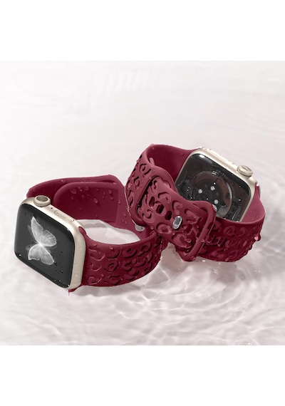 Apple Uyumlu  Watch  44 45 46mm Leopar Desenli Yumuşak Silikon Kordon Seri 2 3 4 5 6 Se 7 8 9 10