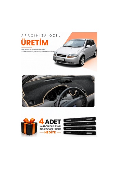 Chevrolet Kalos 2009-2013 Uyumlu Torpido Koruma Örtüsü Oto Kılıfı - Siyah Bej