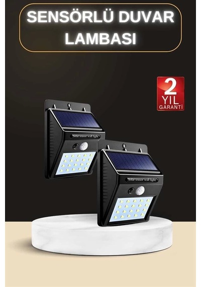 Bahçe Aydınlatma Sensörlü Güneş Enerjili Duvar Lambası 40 Led Işık Sarı