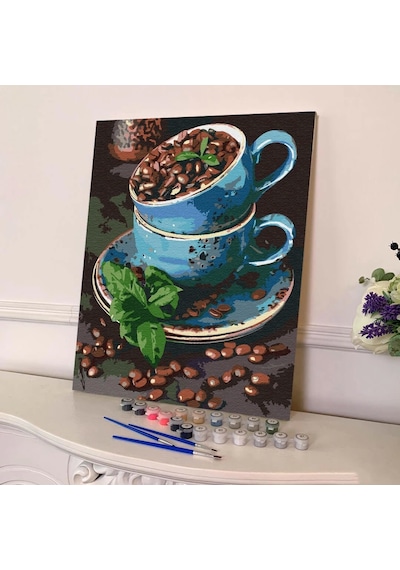Sayılarla Boyama Seti 40 x 50 CM Tuval Şasesine Gerili Çekirdek Kahve Fincanı