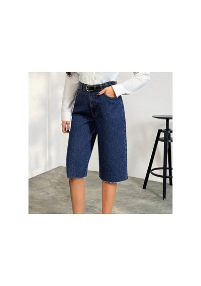 Kene Jeans Paça Kesik Lacivert Uzun Kot Şort Lacivert