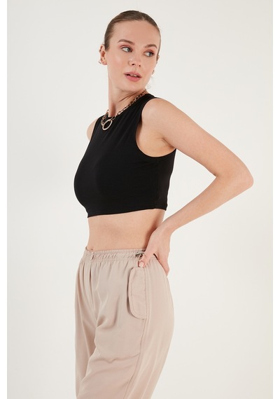 Lela Pamuklu Bisiklet Yaka Dar Kesim Crop Bayan Atlet 5865259 Siyah