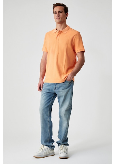 Grimelange ZEKE Erkek Polo Yaka Relaxed Fit Patlı Düğmeli Kısa Kollu Turuncu T-Shirt