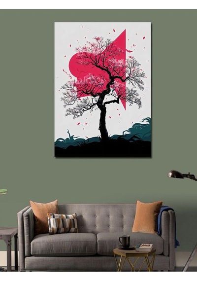 Kanvas Tablo Ağaç Ve Kırmızı Güneş 50cmx70cm