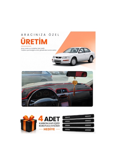 Nissan Maxima A32 1994-1999 Uyumlu Torpido Koruma Örtüsü Oto Kılıfı - Siyah Kırmızı