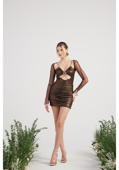 Holly Lolly Parlak Kumaşlı Bodysuit Etek Lunor Takım Kahve