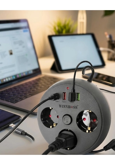 Mey İthalat Çoklu Priz Akım Koruma 3 Soket 3 Usb Type C Hızlı Şarj 2m Uzatma Kablosu Standart