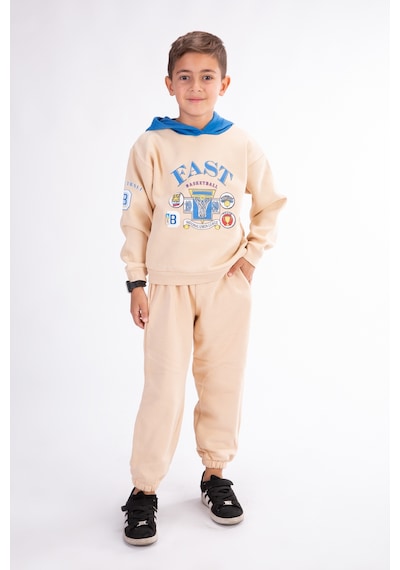 Harika Kids Erkek Çocuk Baskılı Kapşonlu Eşofman Takımı Ekru