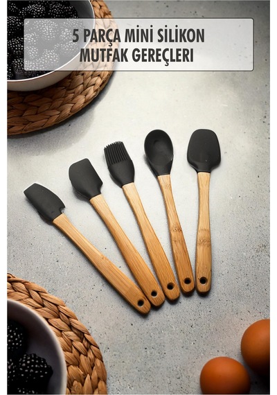 5 Parça Bambu Saplı Mini Supatula Seti Sarı