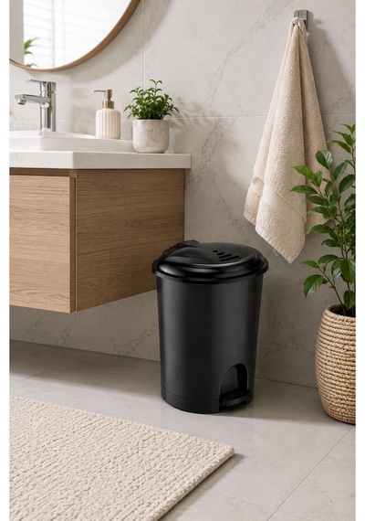 12 Litre Pedallı Çöp Kovası Plastik Kapaklı Banyo Mutfak Ofis Çöp Kutusu Siyah
