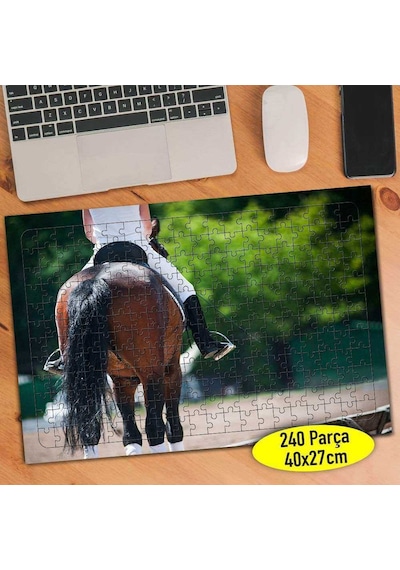 At Üstünde Gezen Mutlu Çocuk 240 Parça Puzzle Yapboz-98957198