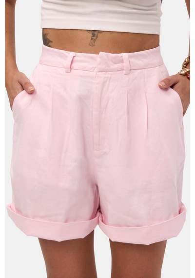 it's basic Kadın Pembe 6s6-98 Mom Relax Fit Organik Keten Kumaş Şort